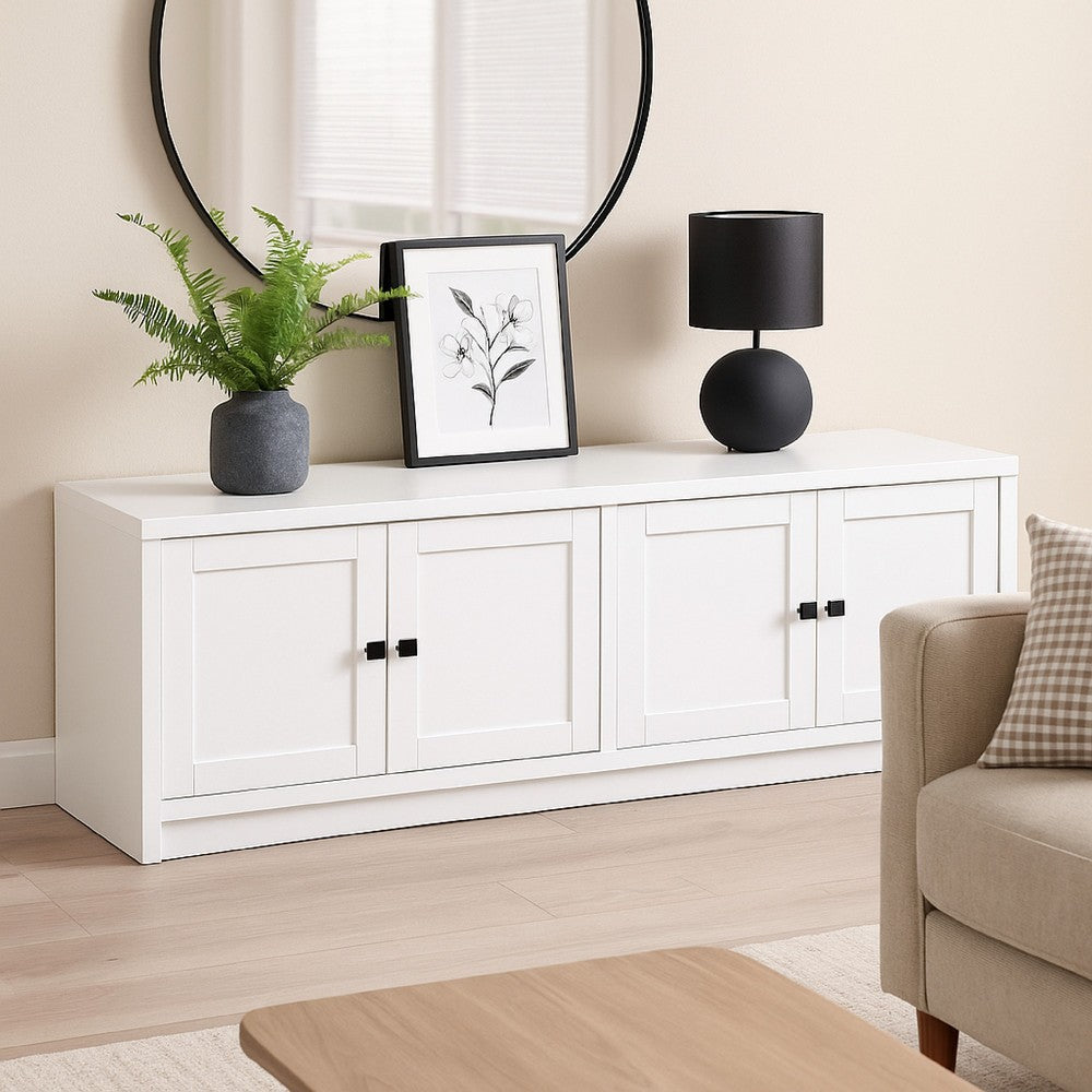 Donna TV Stand Media Cabinet with 4 Doors, White Melamine 78 Inch -BM329085