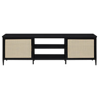 Lanie TV Stand Media Cabinet with 2 Door, PE Cane Front, Black Metal -BM329090