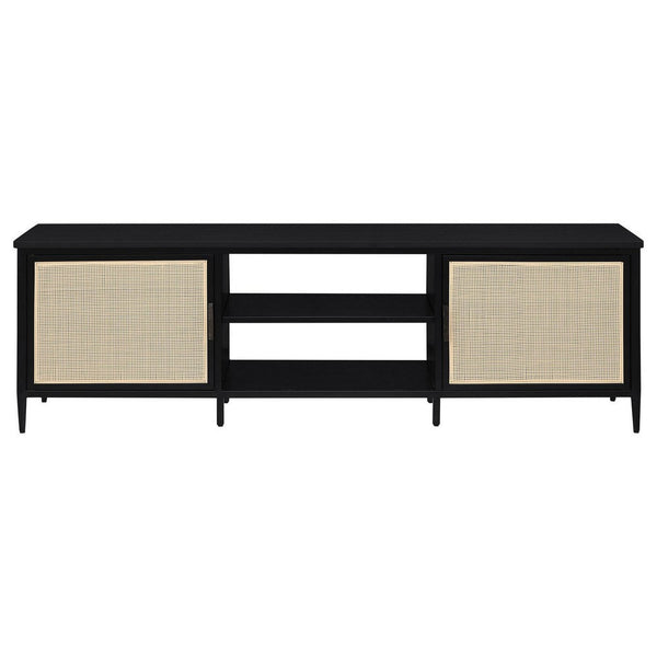 Lanie TV Stand Media Cabinet with 2 Door, PE Cane Front, Black Metal -BM329090