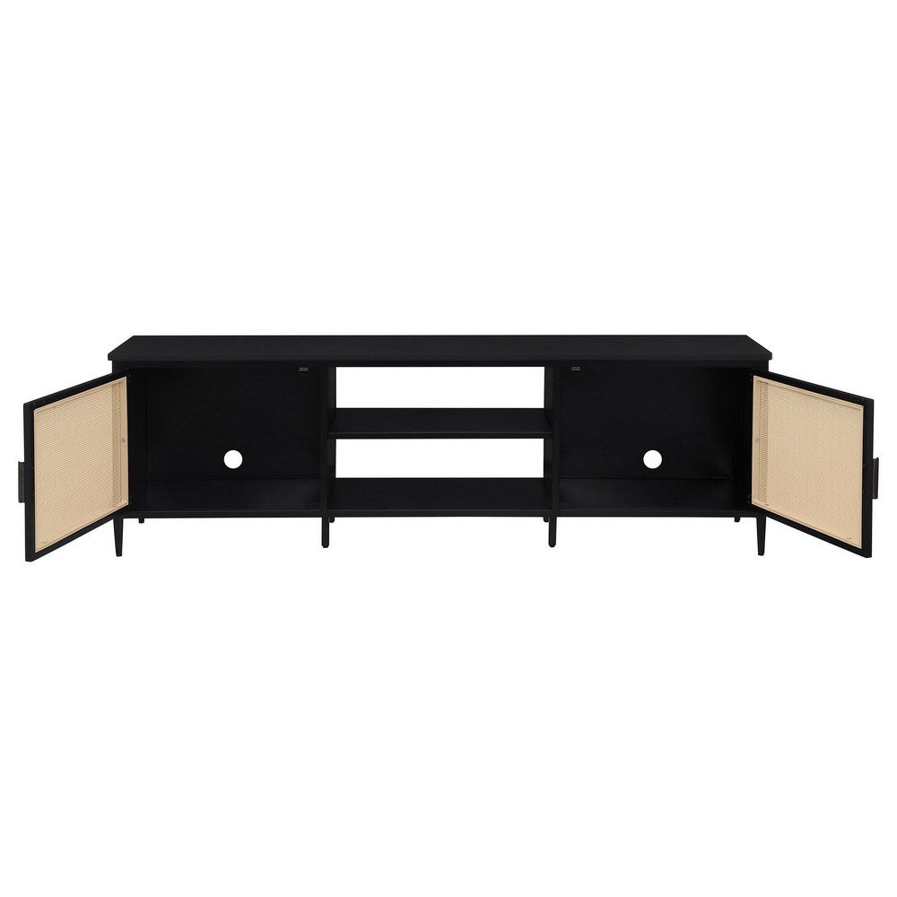 Lanie TV Stand Media Cabinet with 2 Door, PE Cane Front, Black Metal -BM329090