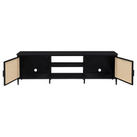 Lanie TV Stand Media Cabinet with 2 Door, PE Cane Front, Black Metal -BM329090
