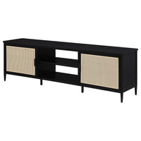 Lanie TV Stand Media Cabinet with 2 Door, PE Cane Front, Black Metal -BM329090