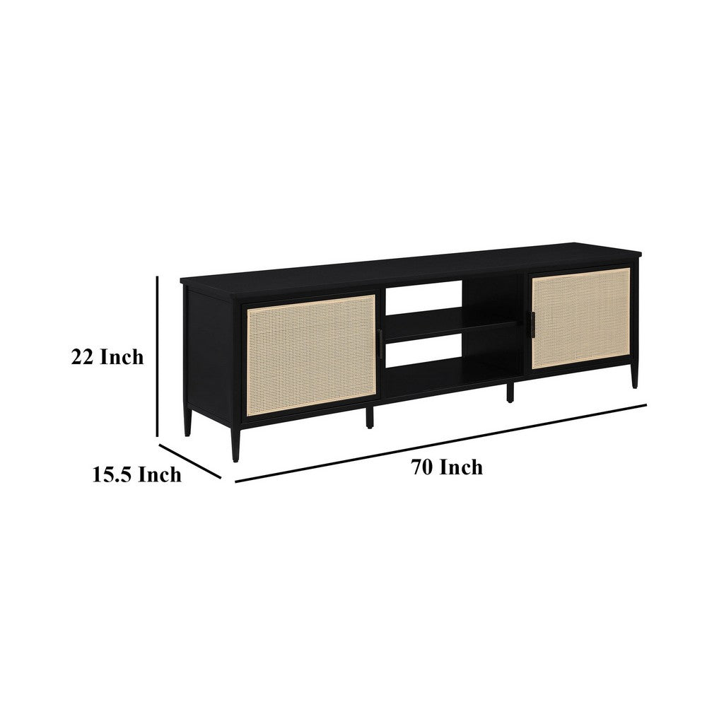 Lanie TV Stand Media Cabinet with 2 Door, PE Cane Front, Black Metal -BM329090