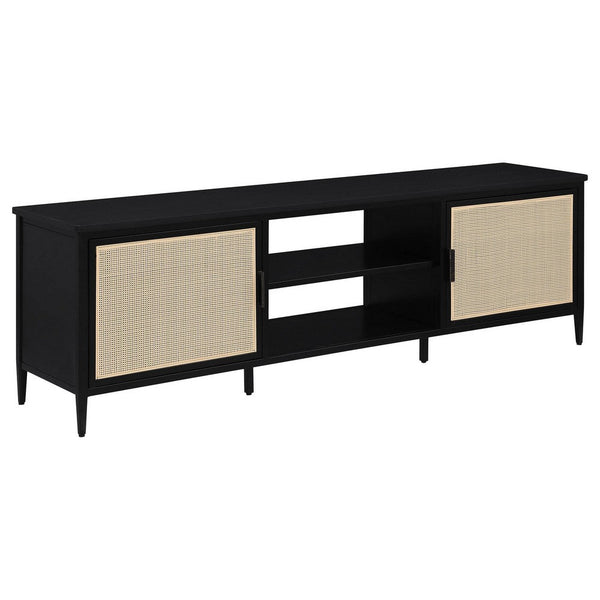 Lanie TV Stand Media Cabinet with 2 Door, PE Cane Front, Black Metal -BM329090