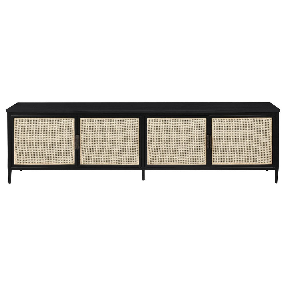 Lanie TV Stand Media Cabinet, 4 Door, PE Cane Front, Black, 78 Inch -BM329091