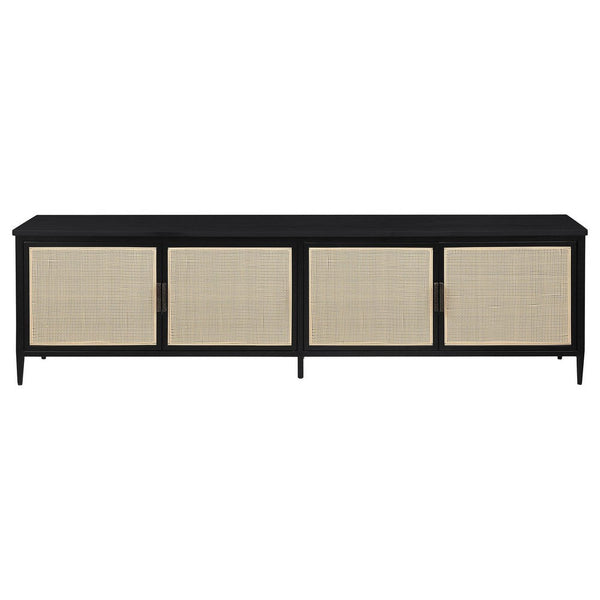 Lanie TV Stand Media Cabinet, 4 Door, PE Cane Front, Black, 78 Inch -BM329091