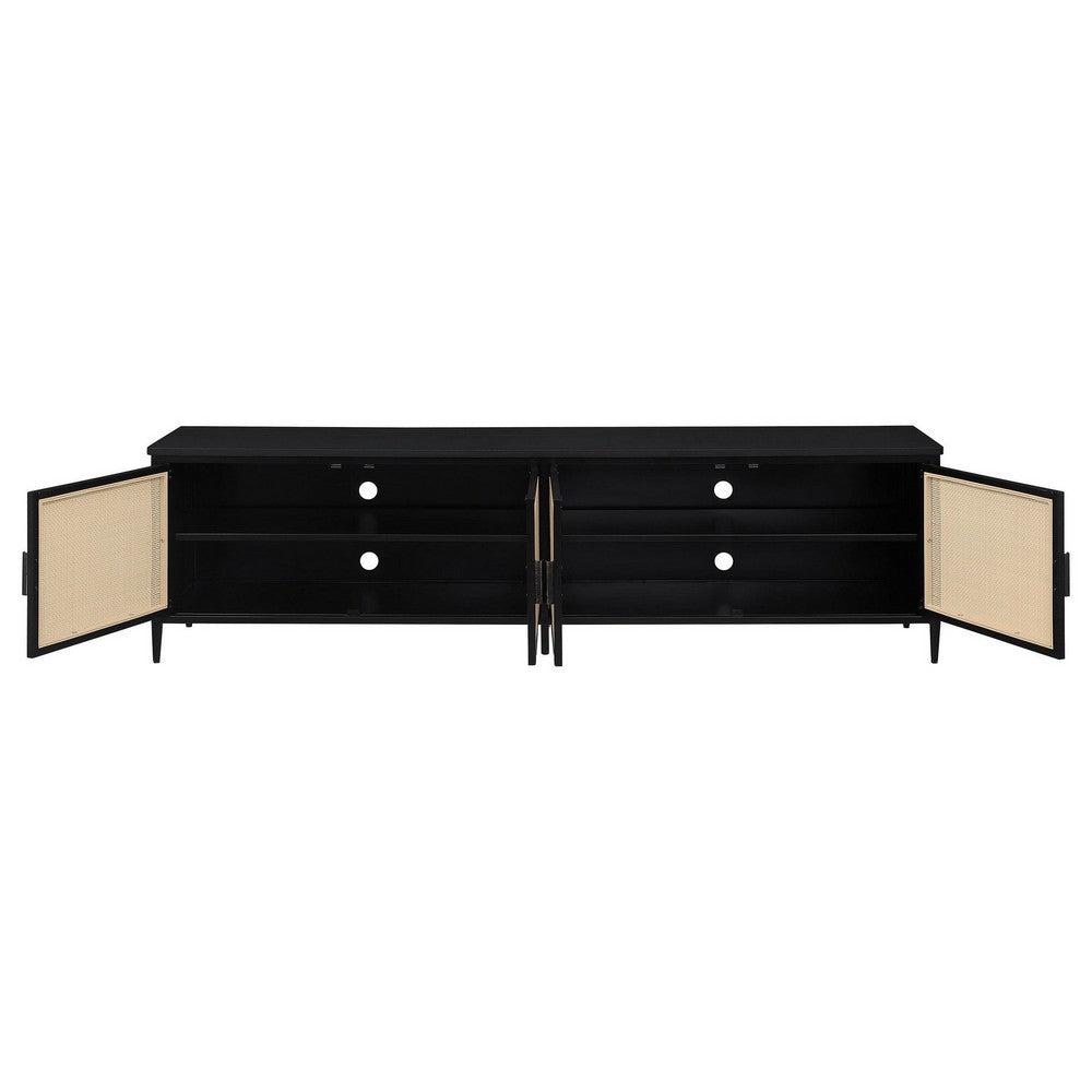 Lanie TV Stand Media Cabinet, 4 Door, PE Cane Front, Black, 78 Inch -BM329091