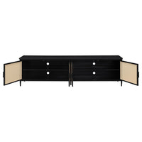 Lanie TV Stand Media Cabinet, 4 Door, PE Cane Front, Black, 78 Inch -BM329091