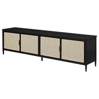 Lanie TV Stand Media Cabinet, 4 Door, PE Cane Front, Black, 78 Inch -BM329091