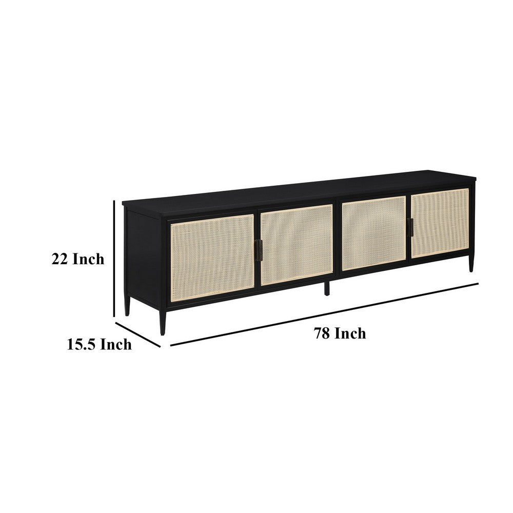 Lanie TV Stand Media Cabinet, 4 Door, PE Cane Front, Black, 78 Inch -BM329091