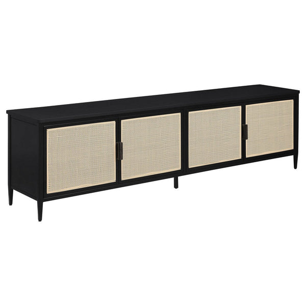 Lanie TV Stand Media Cabinet, 4 Door, PE Cane Front, Black, 78 Inch -BM329091