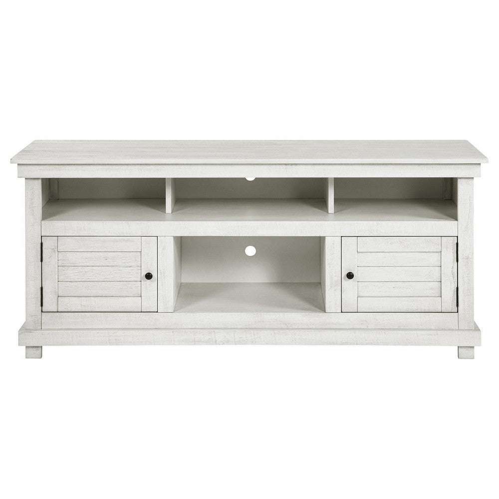 Ayne TV Stand Media Cabinet, 2 Doors and 4 Shelves, White Wood 60 Inch -BM329092