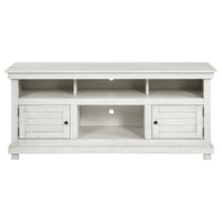 Ayne TV Stand Media Cabinet, 2 Doors and 4 Shelves, White Wood 60 Inch -BM329092