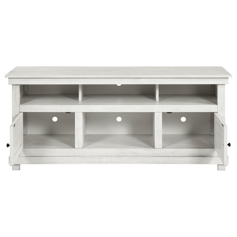 Ayne TV Stand Media Cabinet, 2 Doors and 4 Shelves, White Wood 60 Inch -BM329092