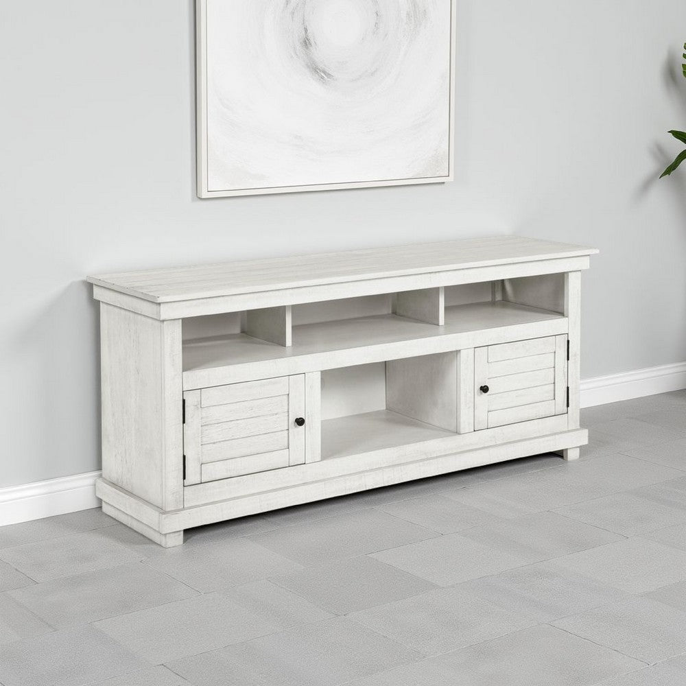 Ayne TV Stand Media Cabinet, 2 Doors and 4 Shelves, White Wood 60 Inch -BM329092
