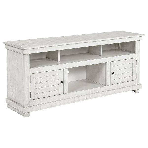 Ayne TV Stand Media Cabinet, 2 Doors and 4 Shelves, White Wood 60 Inch -BM329092