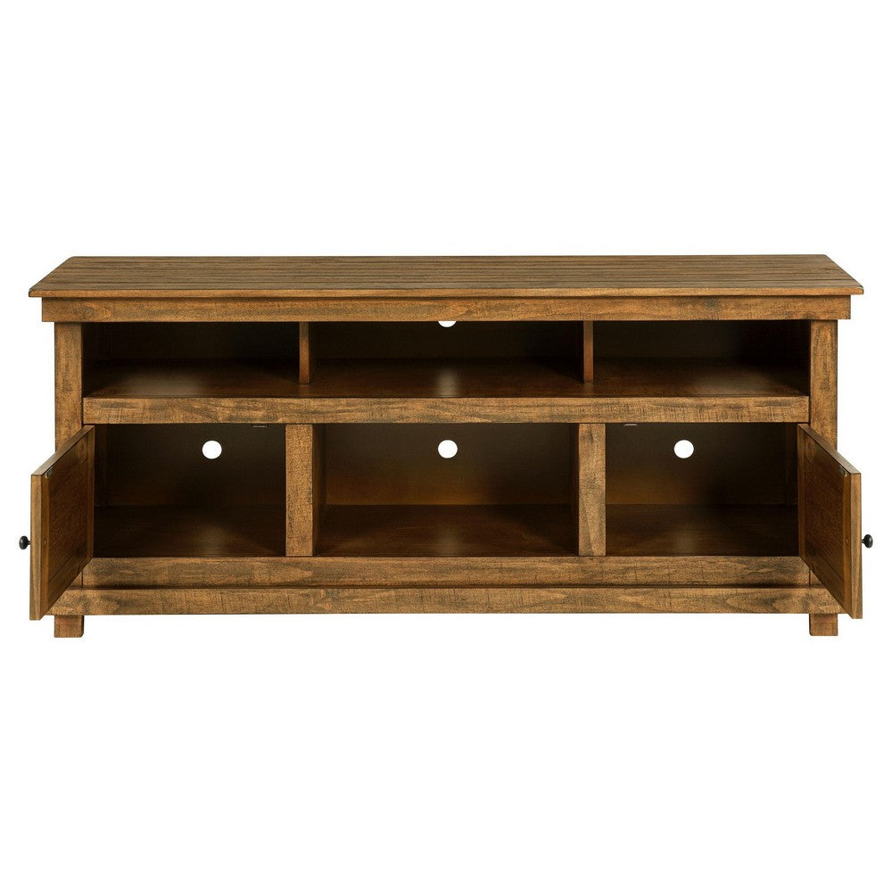Ayne TV Stand Media Cabinet, 2 Doors and 4 Shelves, Brown Wood 60 Inch -BM329094