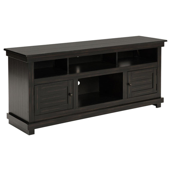 Ayne TV Stand Media Cabinet, 2 Doors and 4 Shelves, Black Wood 60 Inch -BM329096