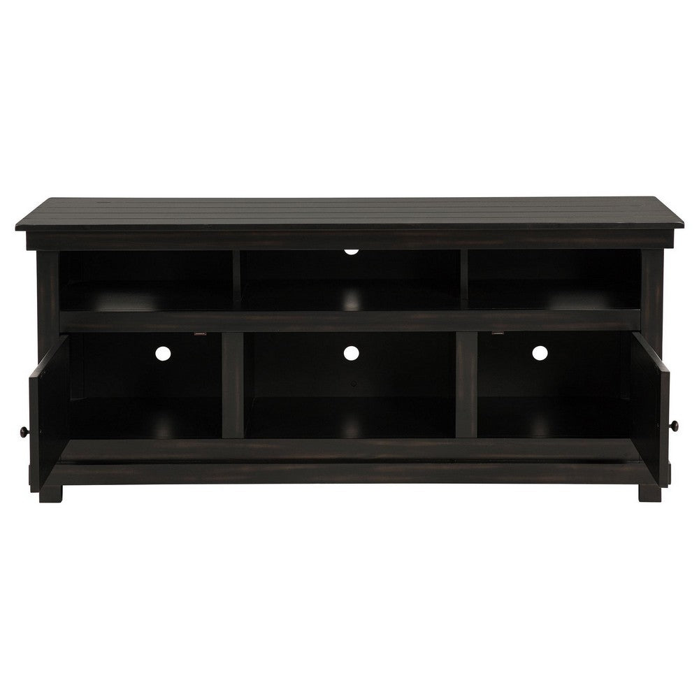 Ayne TV Stand Media Cabinet, 2 Doors and 4 Shelves, Black Wood 60 Inch -BM329096