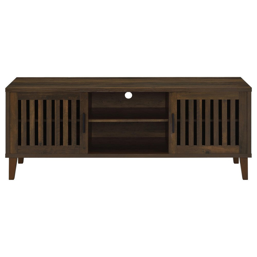 Sid TV Stand Media Cabinet, 2 Slatted Doors, Shelf, Brown Wood 60 Inch -BM329099
