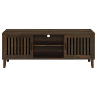 Sid TV Stand Media Cabinet, 2 Slatted Doors, Shelf, Brown Wood 60 Inch -BM329099