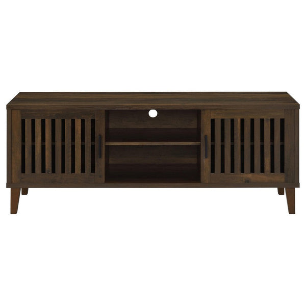 Sid TV Stand Media Cabinet, 2 Slatted Doors, Shelf, Brown Wood 60 Inch -BM329099