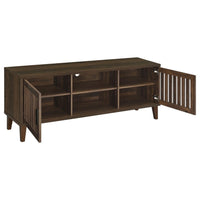 Sid TV Stand Media Cabinet, 2 Slatted Doors, Shelf, Brown Wood 60 Inch -BM329099