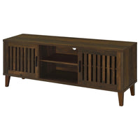 Sid TV Stand Media Cabinet, 2 Slatted Doors, Shelf, Brown Wood 60 Inch -BM329099