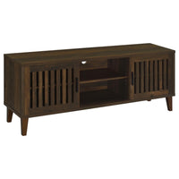 Sid TV Stand Media Cabinet, 2 Slatted Doors, Shelf, Brown Wood 60 Inch -BM329099