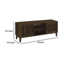 Sid TV Stand Media Cabinet, 2 Slatted Doors, Shelf, Brown Wood 60 Inch -BM329099