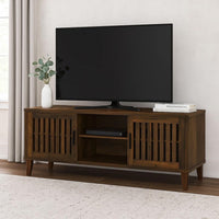 Sid TV Stand Media Cabinet, 2 Slatted Doors, Shelf, Brown Wood 60 Inch -BM329099