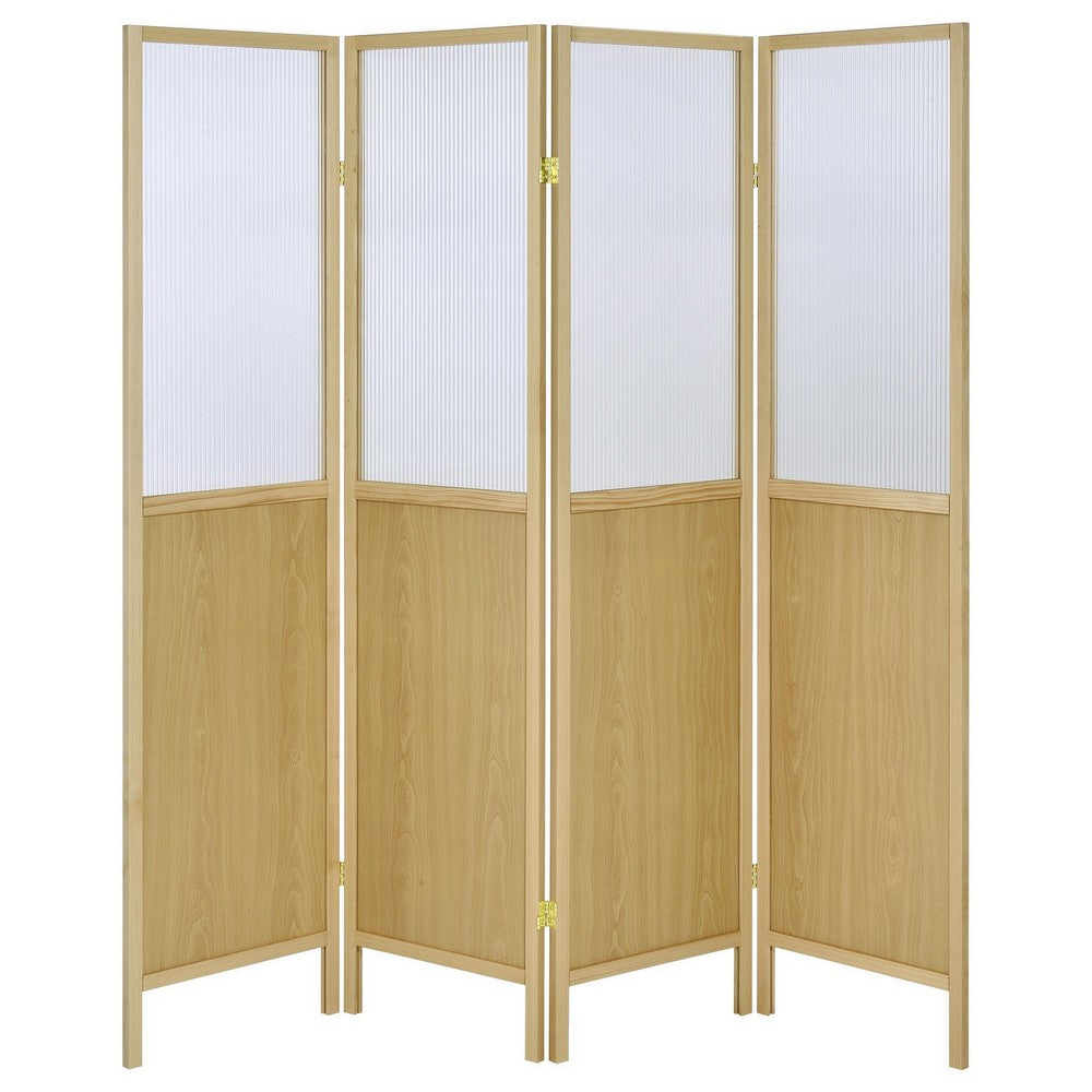 Matt 4 Panel Screen Room Divider, Folding Natural Brown, 70 Inch -BM329100