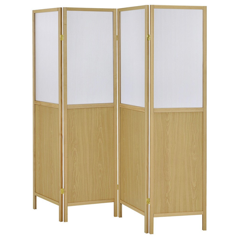 Matt 4 Panel Screen Room Divider, Folding Natural Brown, 70 Inch -BM329100