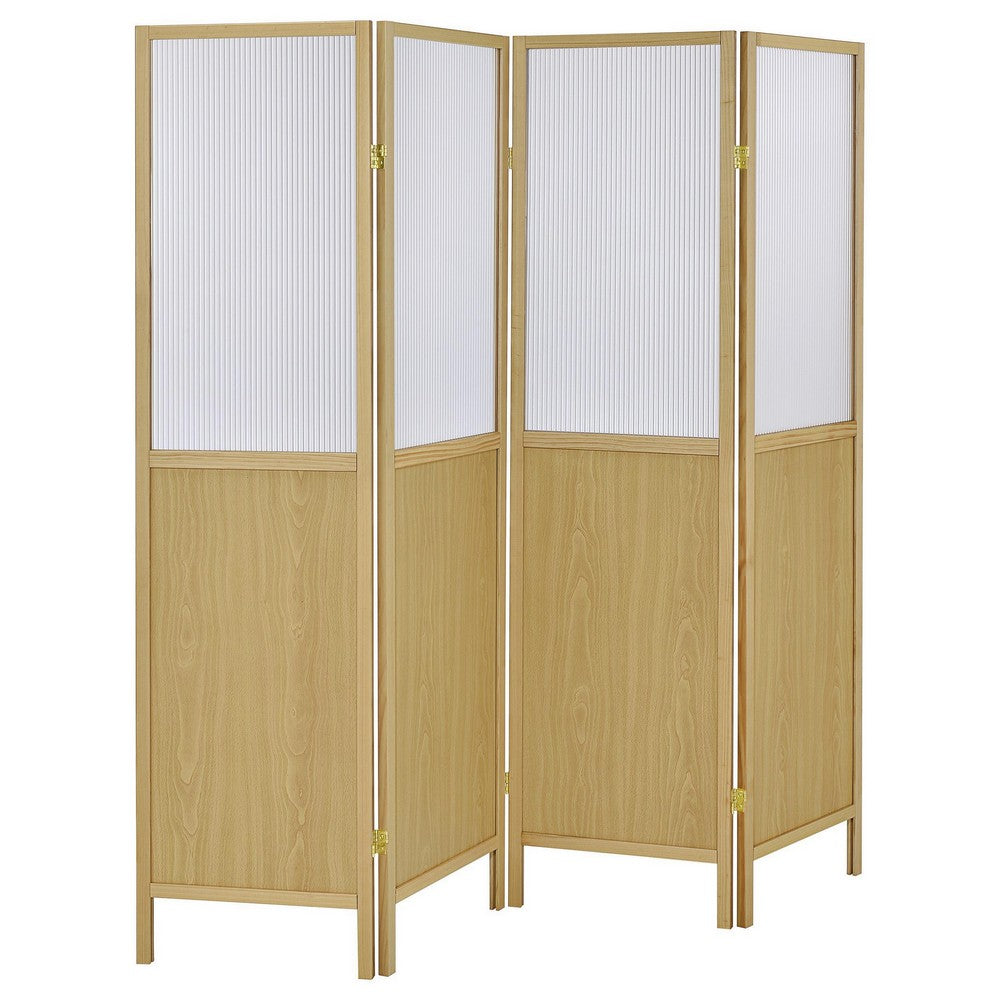 Matt 4 Panel Screen Room Divider, Folding Natural Brown, 70 Inch -BM329100
