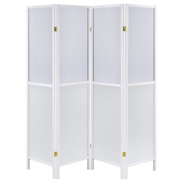 Matt 4 Panel Screen Room Divider, Folding Modern White Finish, 70 Inch -BM329101