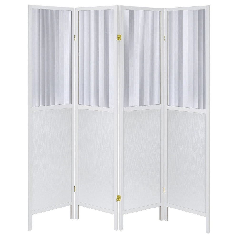 Matt 4 Panel Screen Room Divider, Folding Modern White Finish, 70 Inch -BM329101