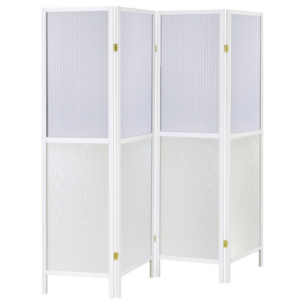 Matt 4 Panel Screen Room Divider, Folding Modern White Finish, 70 Inch -BM329101
