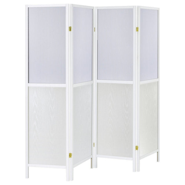 Matt 4 Panel Screen Room Divider, Folding Modern White Finish, 70 Inch -BM329101