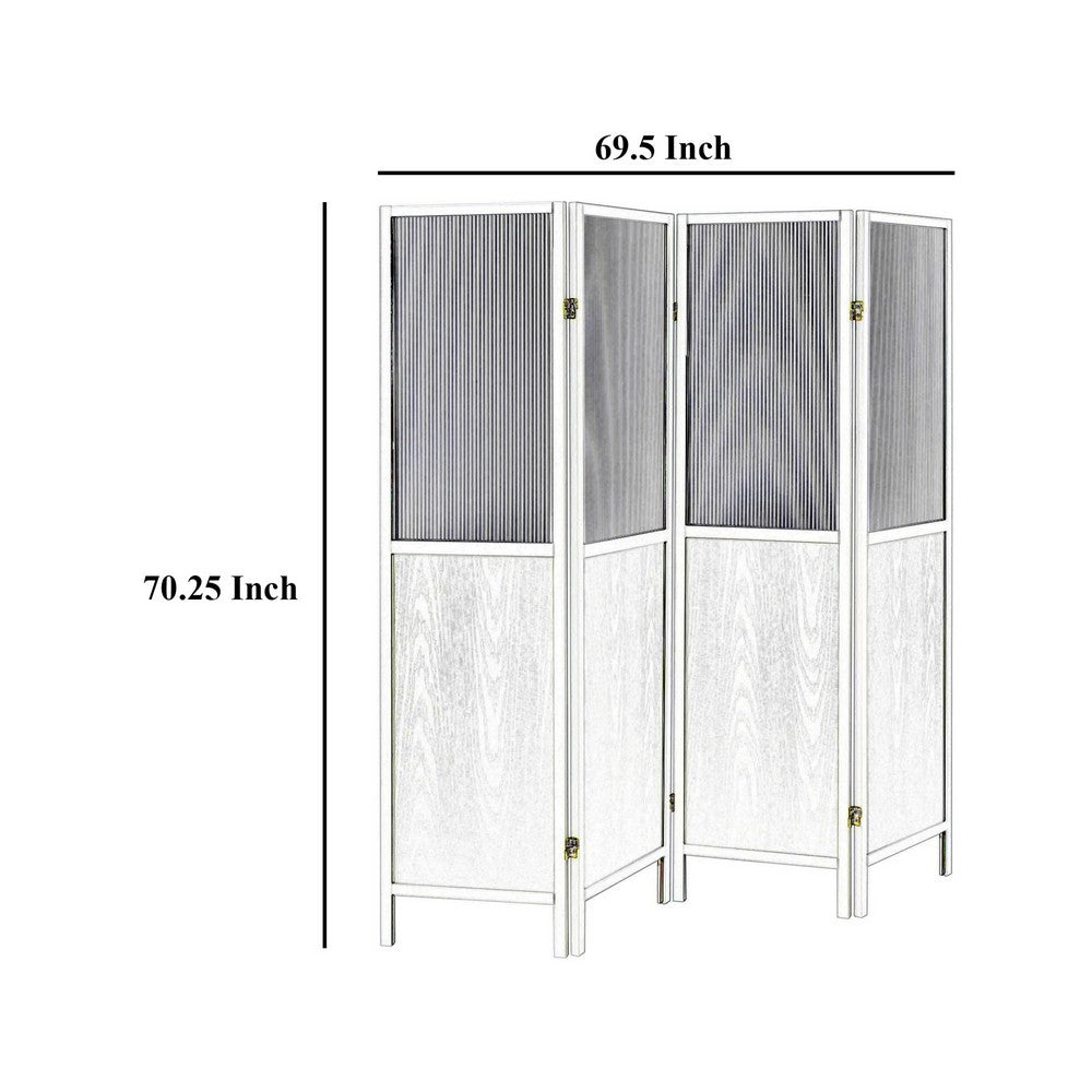 Matt 4 Panel Screen Room Divider, Folding Modern White Finish, 70 Inch -BM329101