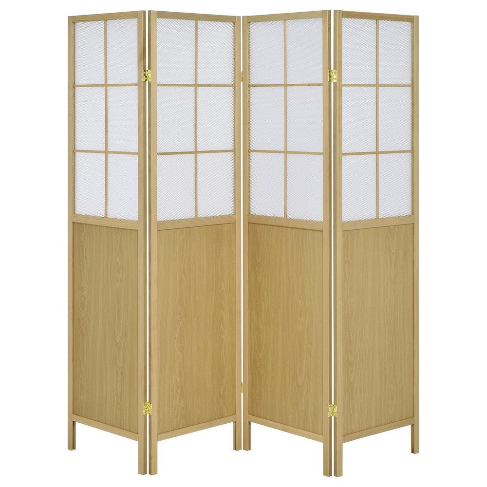 4 Panel Screen Room Divider, Foldable Design, Natural Brown 70 Inch -BM329102