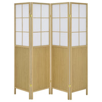 4 Panel Screen Room Divider, Foldable Design, Natural Brown 70 Inch -BM329102