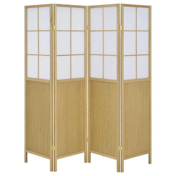 4 Panel Screen Room Divider, Foldable Design, Natural Brown 70 Inch -BM329102