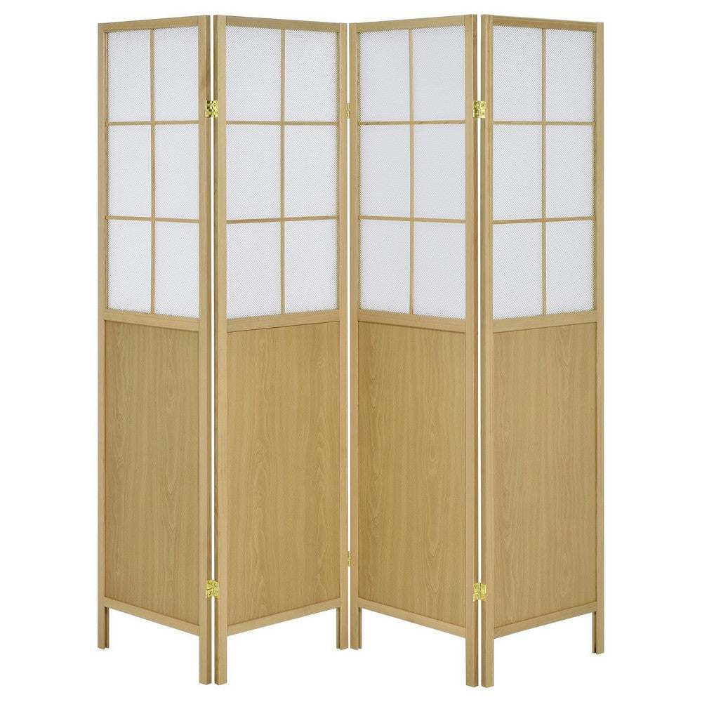 4 Panel Screen Room Divider, Foldable Design, Natural Brown 70 Inch -BM329102