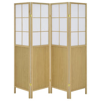 4 Panel Screen Room Divider, Foldable Design, Natural Brown 70 Inch -BM329102