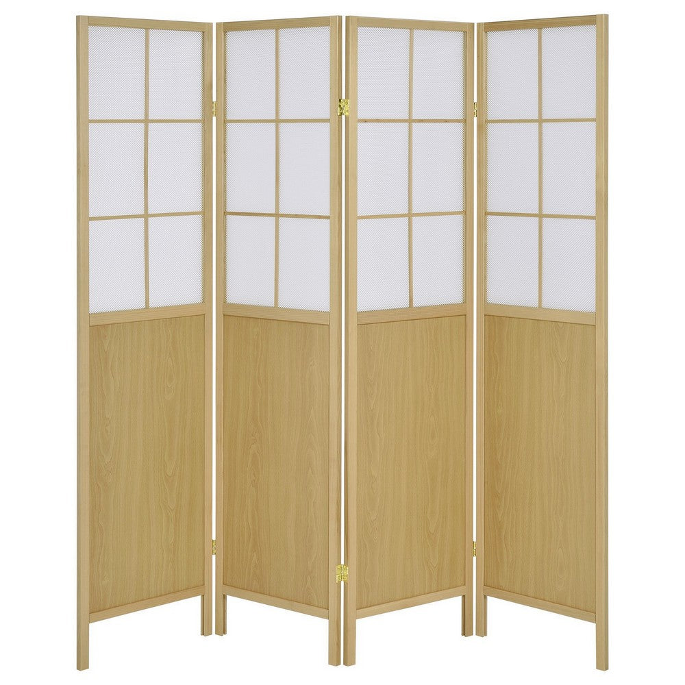 4 Panel Screen Room Divider, Foldable Design, Natural Brown 70 Inch -BM329102