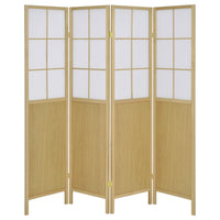 4 Panel Screen Room Divider, Foldable Design, Natural Brown 70 Inch -BM329102
