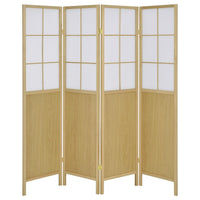 4 Panel Screen Room Divider, Foldable Design, Natural Brown 70 Inch -BM329102