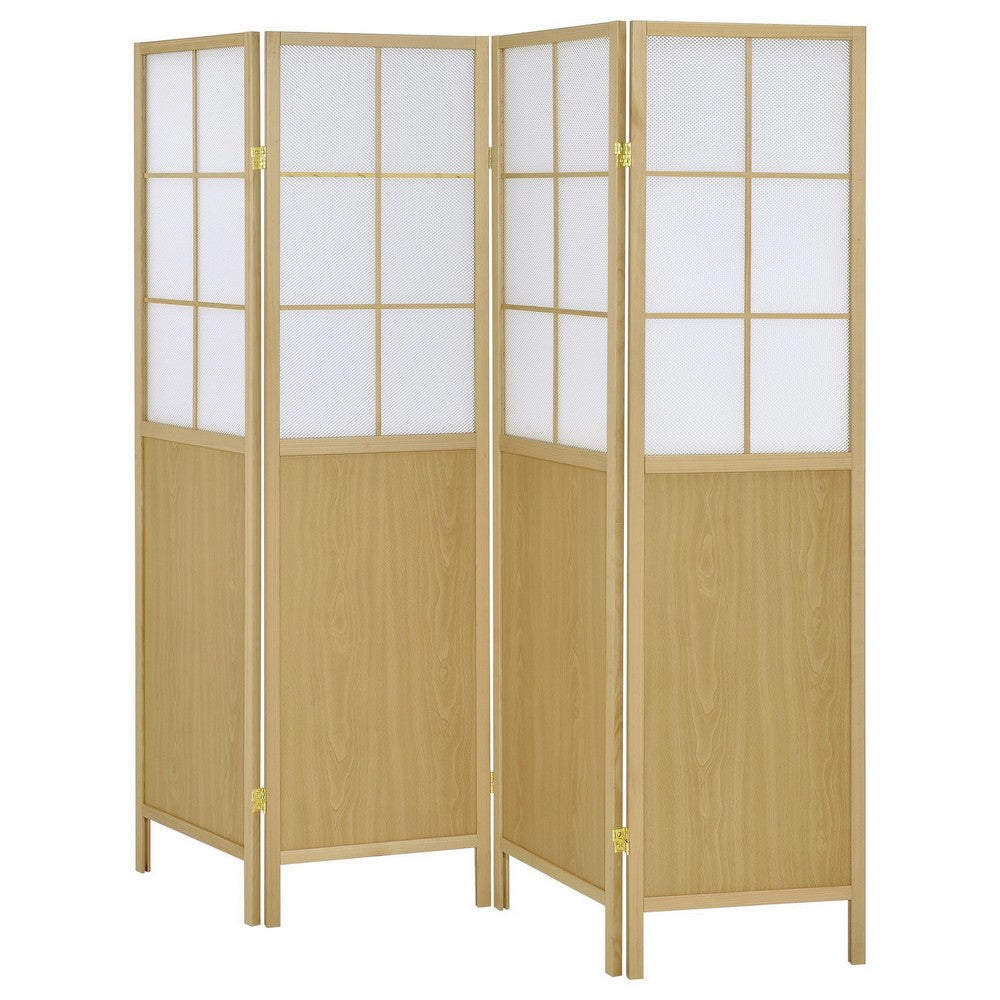 4 Panel Screen Room Divider, Foldable Design, Natural Brown 70 Inch -BM329102
