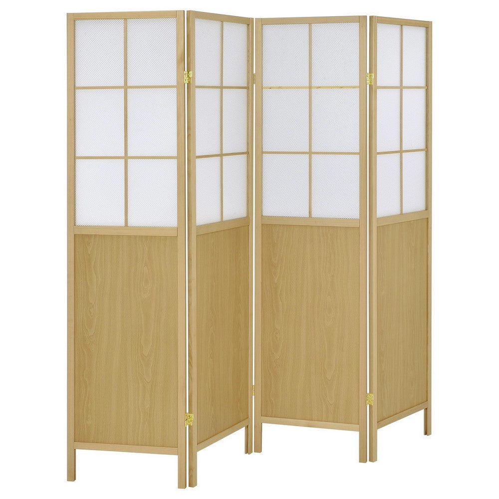 4 Panel Screen Room Divider, Foldable Design, Natural Brown 70 Inch -BM329102