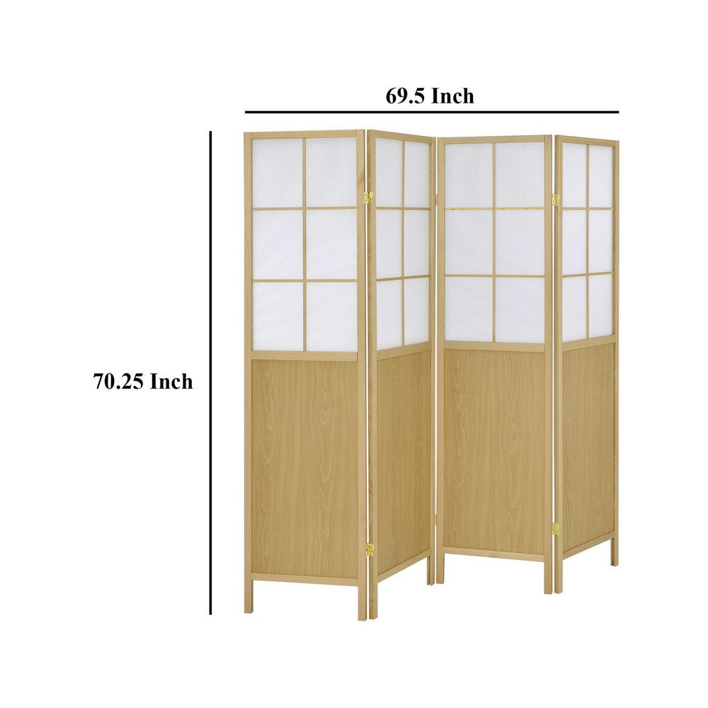 4 Panel Screen Room Divider, Foldable Design, Natural Brown 70 Inch -BM329102